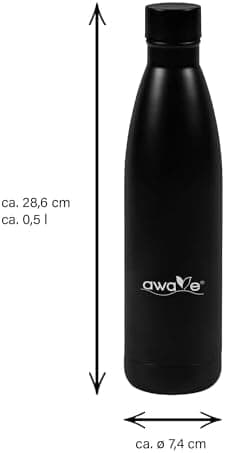 AWAVE Recycelte Edelstahl Trinkflasche 500 ml Doppelwandig Isolierte Thermo Flasche -Auslaufsicher, für Schule und Büro
