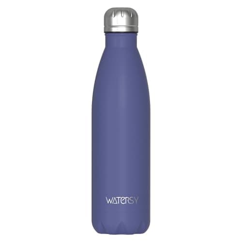 WATERSY Doppelwandige Edelstahl-Trinkflasche 500 ml Kinder ThermoSafe BPA-Frei Kalt&Warm Sprudel Dunkel Blau Sport Gym