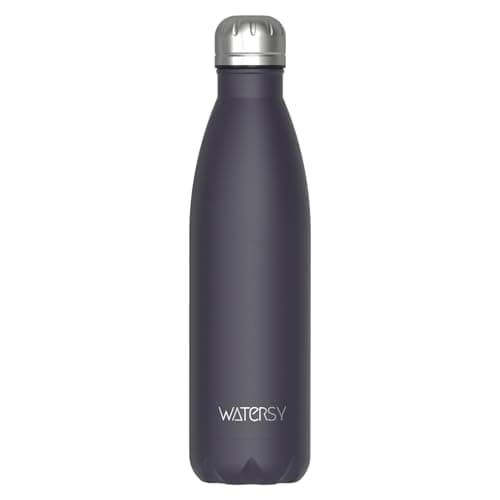 WATERSY Doppelwandige Edelstahl-Trinkflasche 500 ml Kinder ThermoSafe BPA-Frei Kalt&Warm Sprudel Dunkel Blau Sport Gym