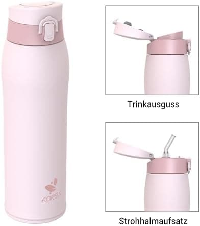 AORIN Trinkflasche Edelstahl 18/8, 500ml, BPA-Frei, Doppelwandig Isolierflasche für Sport, Schule und Outdooraktivitäten