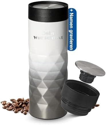 Thermobecher personalisiert 450 ml - auslaufsicherer Edelstahl to go Becher - Kaffeebecher für Büro, Auto und Uni - hält