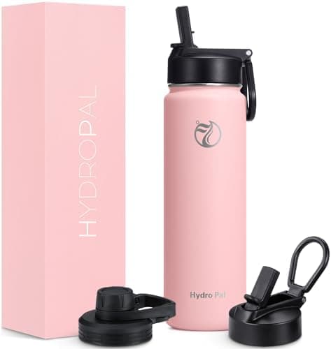 HydroPal Edelstahl Trinkflasche - Isolierte Flasche mit Strohhalm & 2 Deckeln, Auslaufsichere Isolierung für Sport, 500m