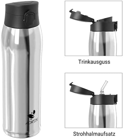 AORIN Trinkflasche Edelstahl 18/8, 500ml, BPA-Frei, Doppelwandig Isolierflasche für Sport, Schule und Outdooraktivitäten