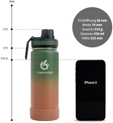 hydro2go Edelstahl Trinkflasche Mit Strohhalm, Bpa-Frei, Isolierflasche Für Kinder, Sport & Outdoor, 12h Heiß 24h Kalt H