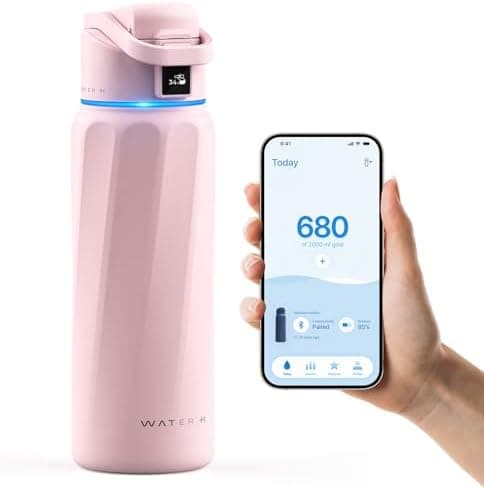WATERH Boost Smart-Wasserflasche für Geschenke - mit Erinnerungsfunktion & Wasserspender, Edelstahl, 907 ml, Hochglanzsc