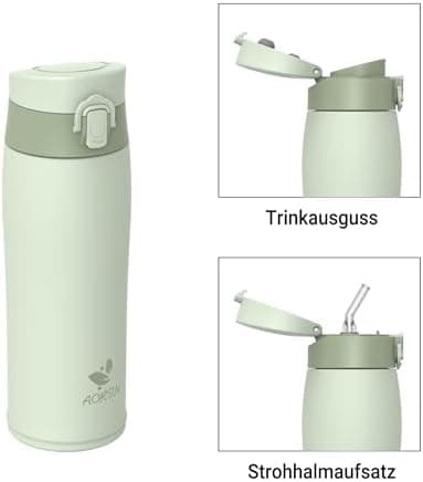 AORIN Trinkflasche Edelstahl 18/8, 500ml, BPA-Frei, Doppelwandig Isolierflasche für Sport, Schule und Outdooraktivitäten
