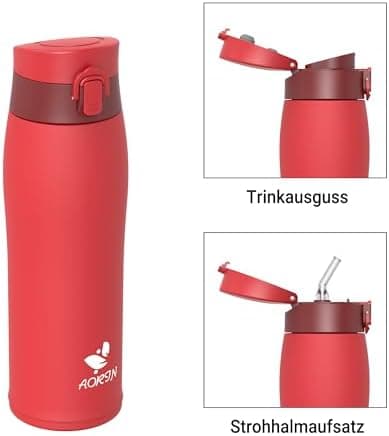 AORIN Trinkflasche Edelstahl 18/8, 500ml, BPA-Frei, Doppelwandig Isolierflasche für Sport, Schule und Outdooraktivitäten