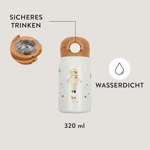 Fabelab Kinder Trinkflasche 320 ml | BPA-Frei Edelstahl Auslaufsicher | Schultasche Wasserflasche
