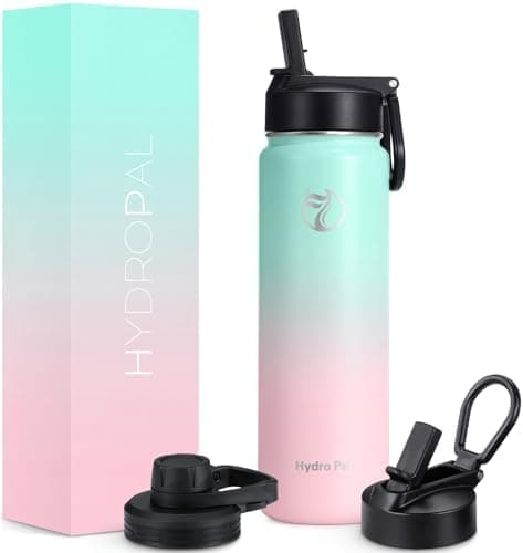 HydroPal Edelstahl Trinkflasche - Isolierte Flasche mit Strohhalm & 2 Deckeln, Auslaufsichere Isolierung für Sport, 500m