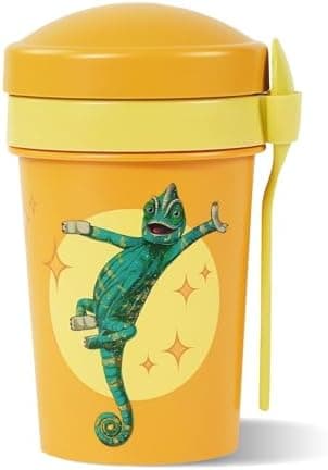 AWAVE Müslibecher To Go - Magische Tiere Schule 540 ml rPET Grün Henrietta, Joghurt-Früchte-Suppe Becher mit Löffel, Aus