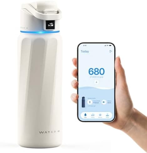 WATERH Boost Smart-Wasserflasche für Geschenke - mit Erinnerungsfunktion & Wasserspender, Edelstahl, 907 ml, Hochglanzsc