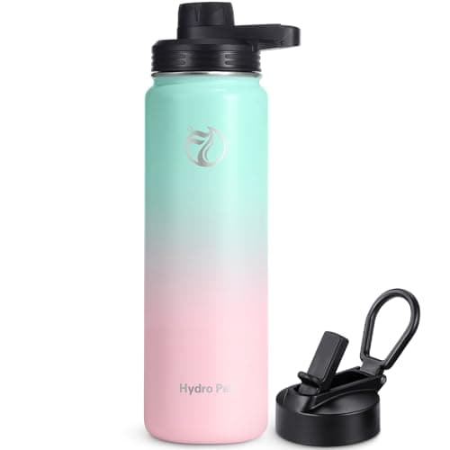 HydroPal Edelstahl Trinkflasche - Isolierte Flasche mit Strohhalm & 2 Deckeln, Auslaufsichere Isolierung für Sport, 500m