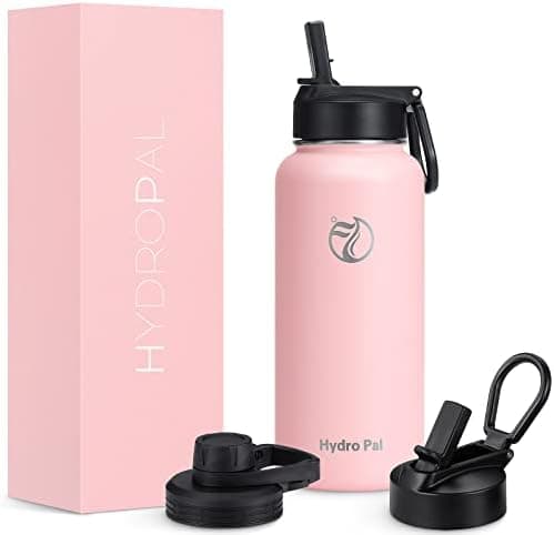 HydroPal Edelstahl Trinkflasche - Isolierte Flasche mit Strohhalm & 2 Deckeln, Auslaufsichere Isolierung für Sport, 500m