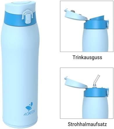 AORIN Trinkflasche Edelstahl 18/8, 500ml, BPA-Frei, Doppelwandig Isolierflasche für Sport, Schule und Outdooraktivitäten