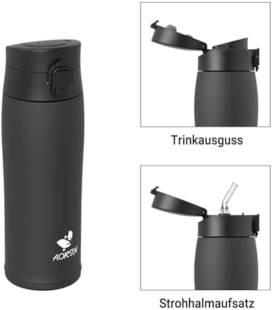 AORIN Trinkflasche Edelstahl 18/8, 500ml, BPA-Frei, Doppelwandig Isolierflasche für Sport, Schule und Outdooraktivitäten