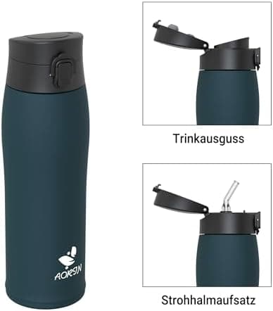 AORIN Trinkflasche Edelstahl 18/8, 500ml, BPA-Frei, Doppelwandig Isolierflasche für Sport, Schule und Outdooraktivitäten