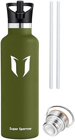 Super Sparrow Trinkflasche Edelstahl - Auslaufsicher Thermoskanne - Kinder für Sprudel, Sport, Schule, Fitness - 500ml -