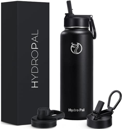 HydroPal Edelstahl Trinkflasche - Isolierte Flasche mit Strohhalm & 2 Deckeln, Auslaufsichere Isolierung für Sport, 500m