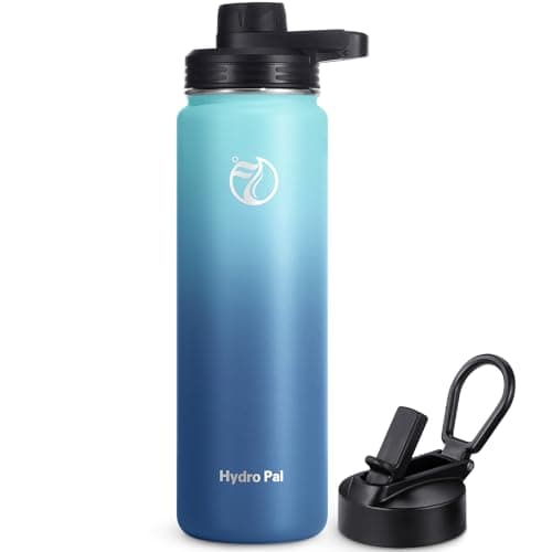HydroPal Edelstahl Trinkflasche - Isolierte Flasche mit Strohhalm & 2 Deckeln, Auslaufsichere Isolierung für Sport, 500m