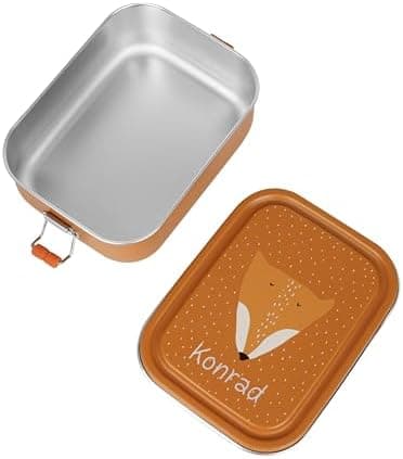 Wunderwunsch TRIXIE Edelstahl Lunchbox für Kinder, individuell mit deinem Namen persönliche Fuchslunchbox, perfekt zur E
