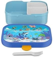 Mepal Brotdose Kinder Campus BPA-frei Animal Friends | Spezialfächerr box mit Gabel & Clip-Verschluss | 750 ml für Kinde