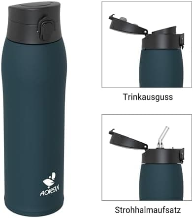 AORIN Trinkflasche Edelstahl 18/8, 500ml, BPA-Frei, Doppelwandig Isolierflasche für Sport, Schule und Outdooraktivitäten