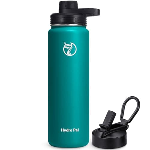 HydroPal Edelstahl Trinkflasche - Isolierte Flasche mit Strohhalm & 2 Deckeln, Auslaufsichere Isolierung für Sport, 500m