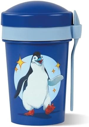AWAVE Müslibecher To Go - Magische Tiere Schule 540 ml rPET Grün Henrietta, Joghurt-Früchte-Suppe Becher mit Löffel, Aus
