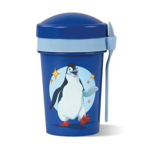 AWAVE Müslibecher To Go - Magische Tiere Schule 540 ml rPET Grün Henrietta, Joghurt-Früchte-Suppe Becher mit Löffel, Aus