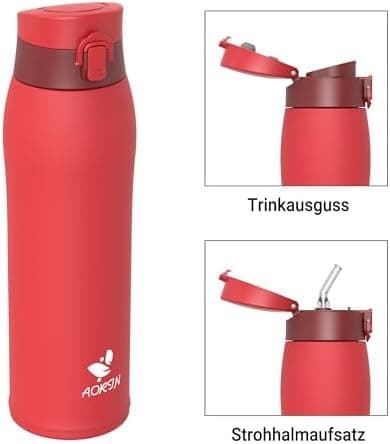 AORIN Trinkflasche Edelstahl 18/8, 500ml, BPA-Frei, Doppelwandig Isolierflasche für Sport, Schule und Outdooraktivitäten