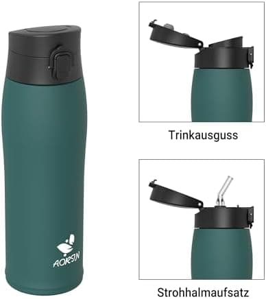 AORIN Trinkflasche Edelstahl 18/8, 500ml, BPA-Frei, Doppelwandig Isolierflasche für Sport, Schule und Outdooraktivitäten