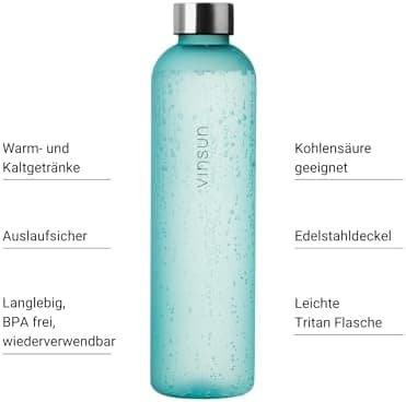 VINSUN Trinkflasche 1000ml - auslaufsicher, BPA frei, Tritan - Leichte Wasserflasche für Sport und Outdoor activities -