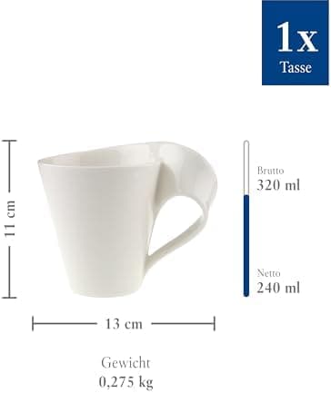 Villeroy & Boch Newwave Caffè Geschirr - Weiß, Premium Porzellan, Spülmaschinenfest, Mikrowellensicher, 300 ML Heißgeträ