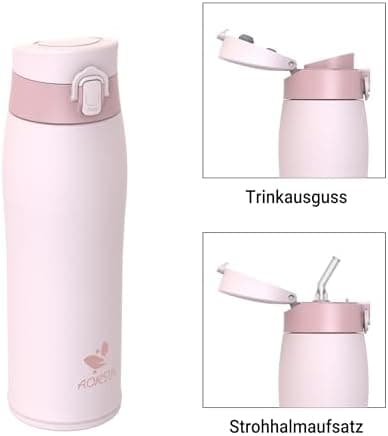 AORIN Trinkflasche Edelstahl 18/8, 500ml, BPA-Frei, Doppelwandig Isolierflasche für Sport, Schule und Outdooraktivitäten