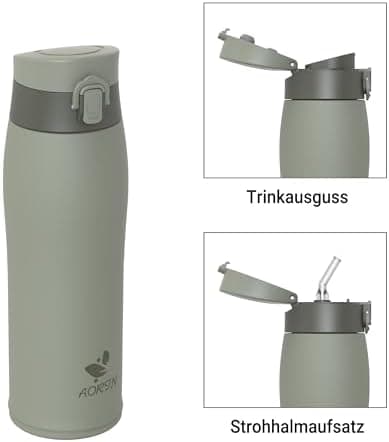 AORIN Trinkflasche Edelstahl 18/8, 500ml, BPA-Frei, Doppelwandig Isolierflasche für Sport, Schule und Outdooraktivitäten