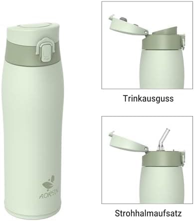 AORIN Trinkflasche Edelstahl 18/8, 500ml, BPA-Frei, Doppelwandig Isolierflasche für Sport, Schule und Outdooraktivitäten