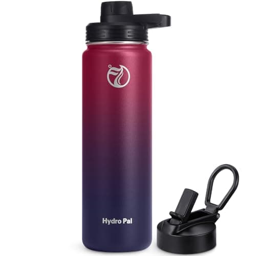 HydroPal Edelstahl Trinkflasche - Isolierte Flasche mit Strohhalm & 2 Deckeln, Auslaufsichere Isolierung für Sport, 500m