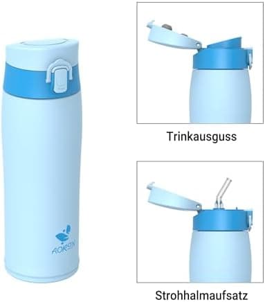 AORIN Trinkflasche Edelstahl 18/8, 500ml, BPA-Frei, Doppelwandig Isolierflasche für Sport, Schule und Outdooraktivitäten