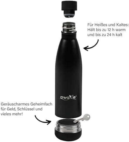 AWAVE Recycelte Edelstahl Trinkflasche 500 ml Doppelwandig Isolierte Thermo Flasche -Auslaufsicher, für Schule und Büro