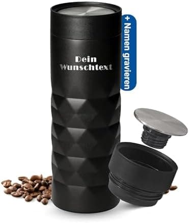 Thermobecher personalisiert 450 ml - auslaufsicherer Edelstahl to go Becher - Kaffeebecher für Büro, Auto und Uni - hält