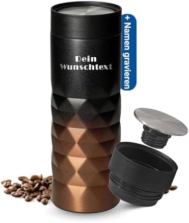 Thermobecher personalisiert 450 ml - auslaufsicherer Edelstahl to go Becher - Kaffeebecher für Büro, Auto und Uni - hält