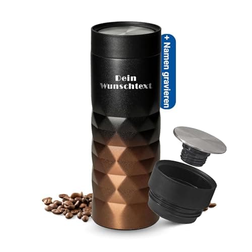 Thermobecher personalisiert 450 ml - auslaufsicherer Edelstahl to go Becher - Kaffeebecher für Büro, Auto und Uni - hält