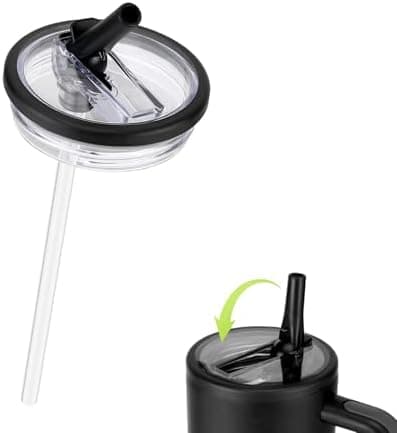 2 Stück Stanley Cup Flip Straw Ersatzdeckel für 40oz Becher, Wasserdicht und mit 2 Trinkhalmen (Schwarz)