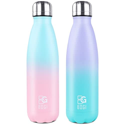 BOGI Doppelwandige Thermosflasche Edelstahl Trinkflasche Kinder Trinkflasche Schule Himmelblau Pink
