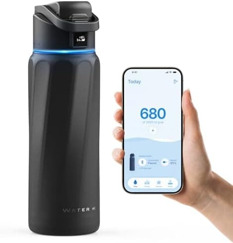 WATERH Boost Smart-Wasserflasche für Geschenke - mit Erinnerungsfunktion & Wasserspender, Edelstahl, 907 ml, Hochglanzsc