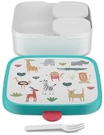 Mepal Brotdose Kinder Campus BPA-frei Animal Friends | Spezialfächerr box mit Gabel & Clip-Verschluss | 750 ml für Kinde