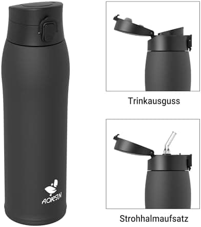 AORIN Trinkflasche Edelstahl 18/8, 500ml, BPA-Frei, Doppelwandig Isolierflasche für Sport, Schule und Outdooraktivitäten