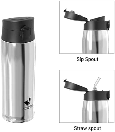 AORIN Trinkflasche Edelstahl 18/8, 500ml, BPA-Frei, Doppelwandig Isolierflasche für Sport, Schule und Outdooraktivitäten