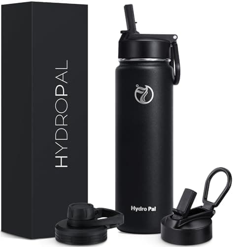 HydroPal Edelstahl Trinkflasche - Isolierte Flasche mit Strohhalm & 2 Deckeln, Auslaufsichere Isolierung für Sport, 500m