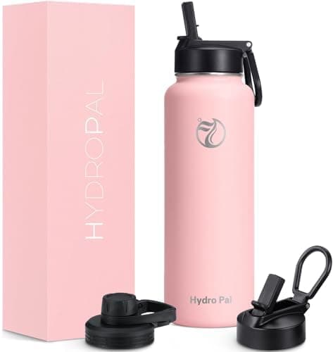 HydroPal Edelstahl Trinkflasche - Isolierte Flasche mit Strohhalm & 2 Deckeln, Auslaufsichere Isolierung für Sport, 500m